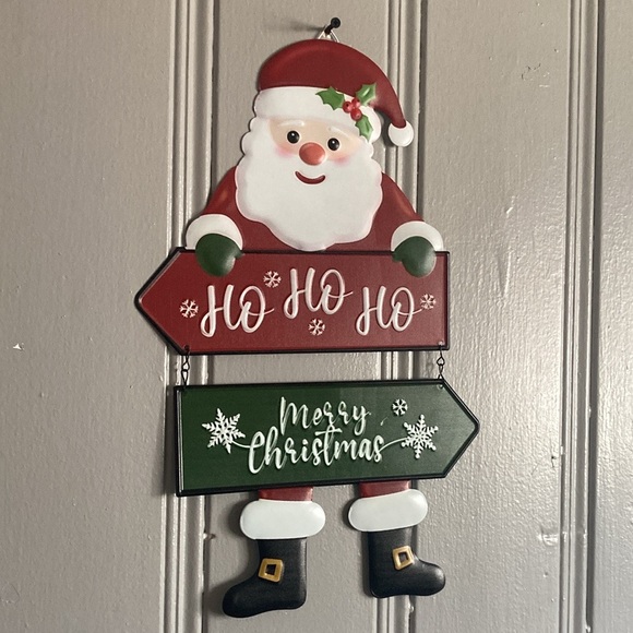NWT- 18”- 2 Piece- Metal Santa Decoration Sign- Ho Ho Ho & Merry Christmas - Picture 4 of 11